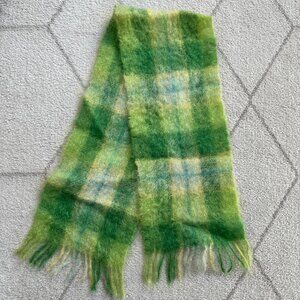 Vintage 60s Green Large Plaid Mohair Wool Scarf by Filene’s